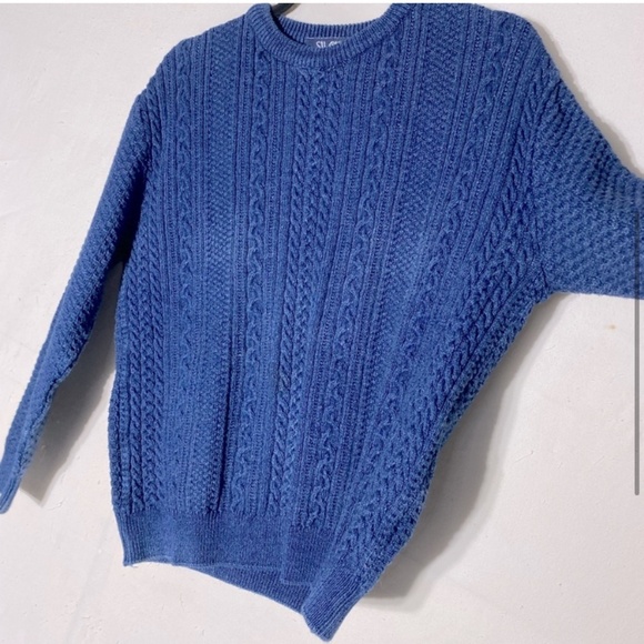 Vintage Silana Denim Blue Cable Knit Cotton Crew Neck Sweater M - Picture 4 of 15